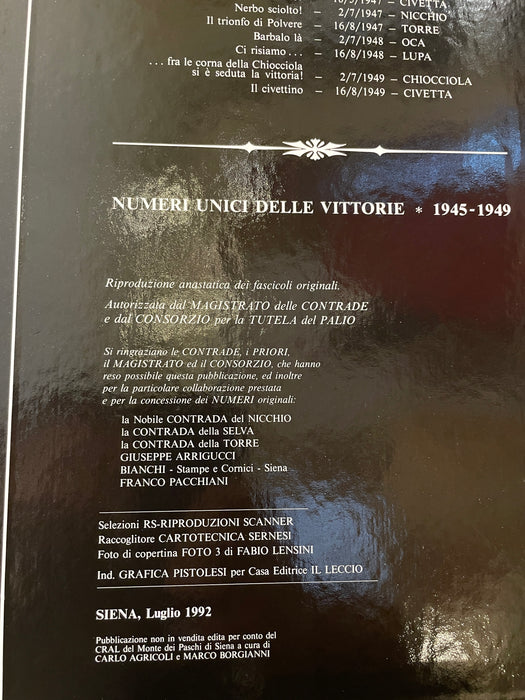 Libro collana "Numeri unici delle vittorie 1932-1939 1945-1949" 1992