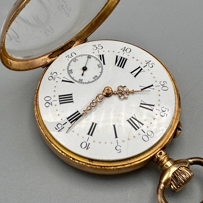 Elegante 24h num. romani orologio tasca oro 18kt 44 mm Swiss 1910 ca