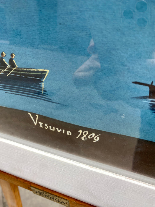 Gouache Napoletana "Vesuvio 1806" su carta fine XIX sec.