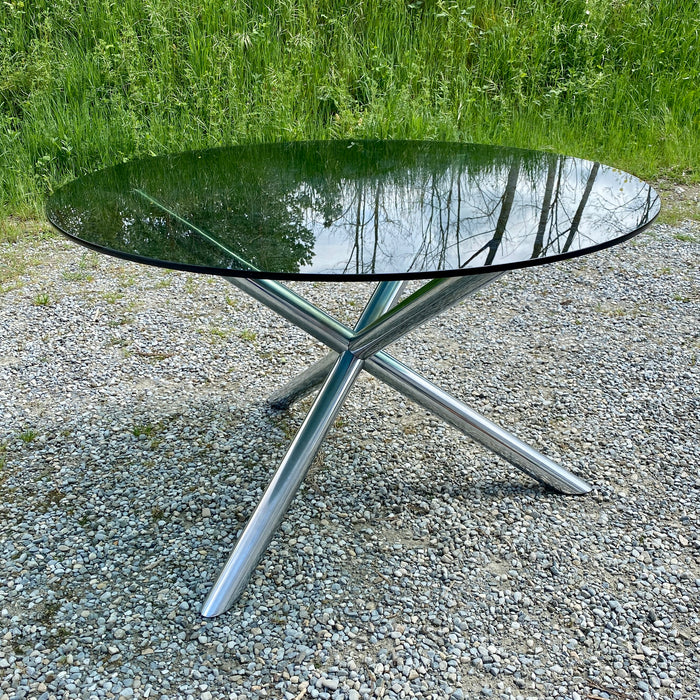 Tavolo Roche Bobois design Renato Zevi acciaio e vetro 1970 ca