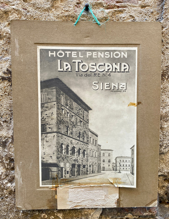 Foto locandina pubblicitaria Hotel Pension "La Toscana" Siena ex calendario perpertuo N. Riccardi Milano 1900 ca