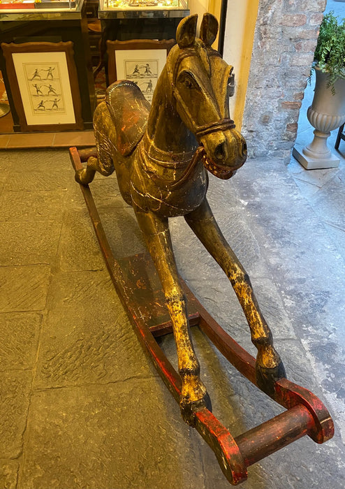 Cavallo a dondolo d’epoca in legno grandi dimensioni 1950 ca