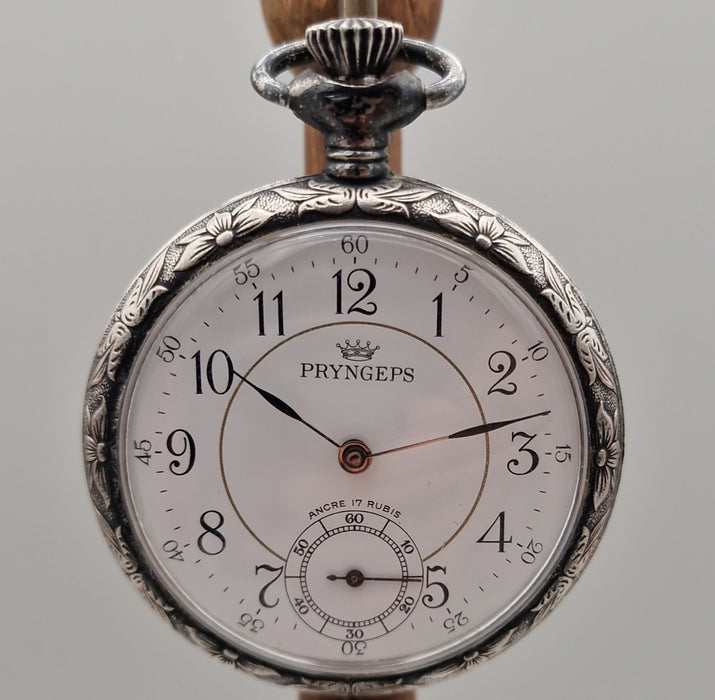 Pryngeps Ancre 17 Rubis orologio da tasca meccanico brunito lavorato Italia 1970 ca