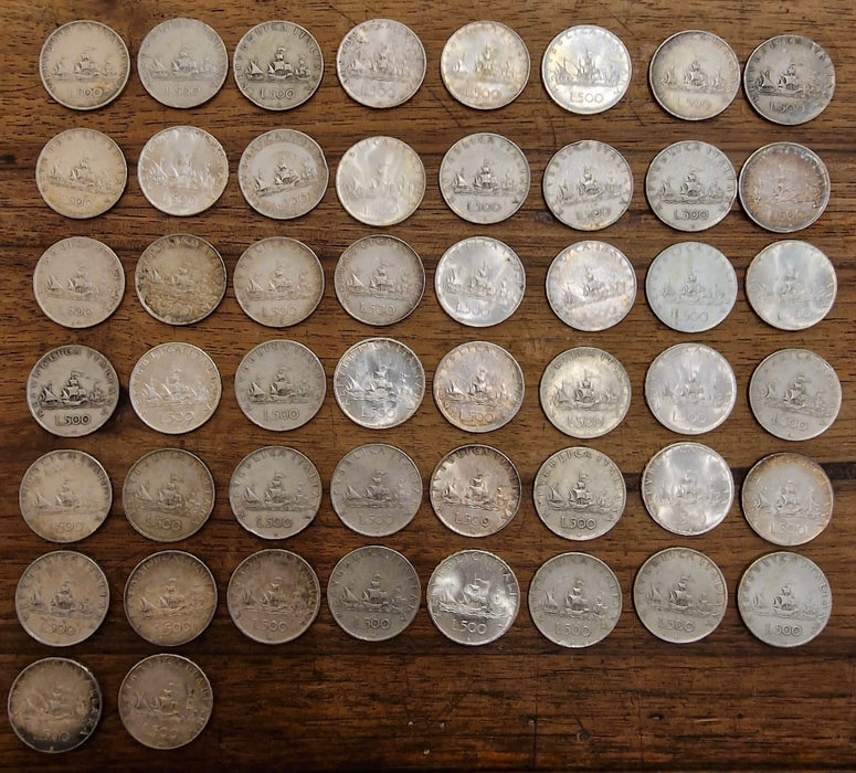Lotto (n.2) 50 monete 500 lire argento Caravelle varie annate