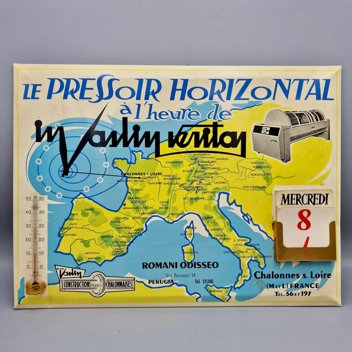 Insegna calendario perpetuo Vaslin macchinari industriali latta Perugia Italia Francia 1960 ca