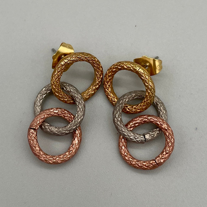 Orecchini tre cerchi placcati oro giallo rosa bianco 2020 ca