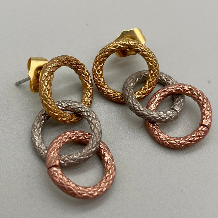 Orecchini tre cerchi placcati oro giallo rosa bianco 2020 ca