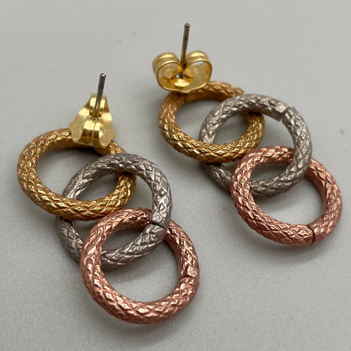Orecchini tre cerchi placcati oro giallo rosa bianco 2020 ca
