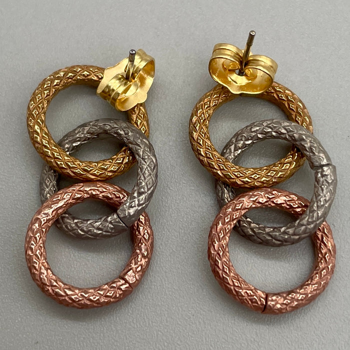 Orecchini tre cerchi placcati oro giallo rosa bianco 2020 ca