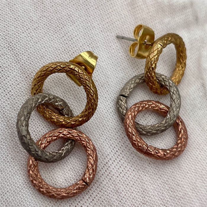 Orecchini tre cerchi placcati oro giallo rosa bianco 2020 ca