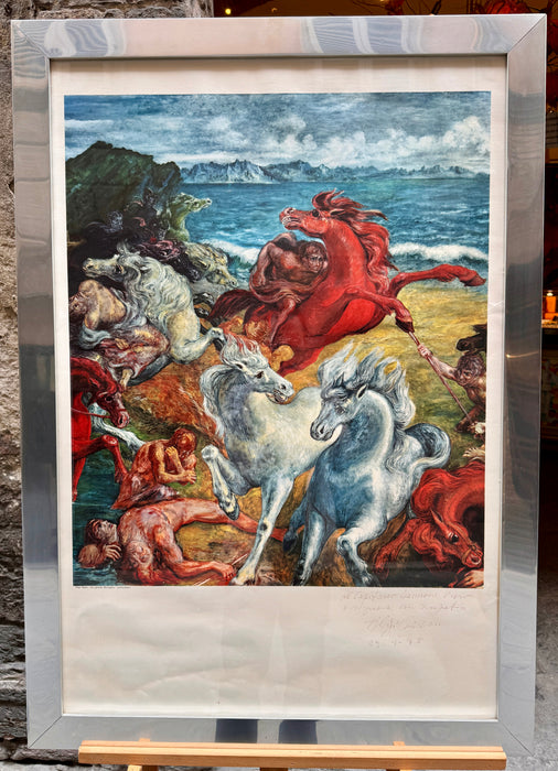 Aligi Sassu – “La grande battaglia" – manifesto su carta con firma – 1975