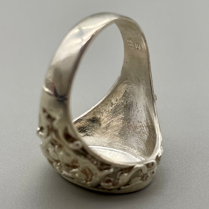 Anello sigillo ovale con decori in argento 925 anno 2020 ca