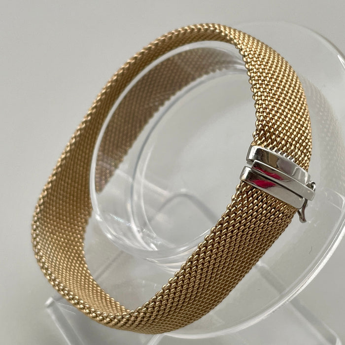 Bracciale maglie in acciaio dorato chiusura in argento 925 Italia 1990 ca