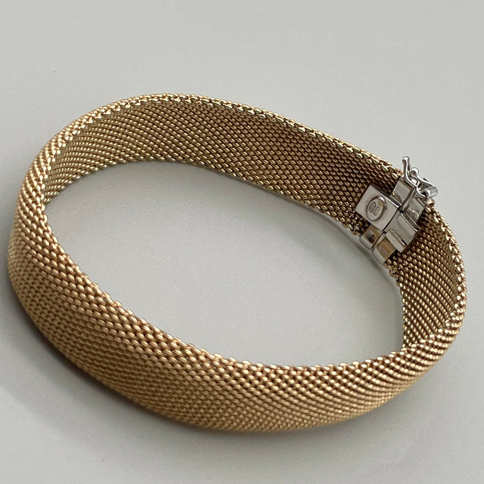 Bracciale maglie in acciaio dorato chiusura in argento 925 Italia 1990 ca