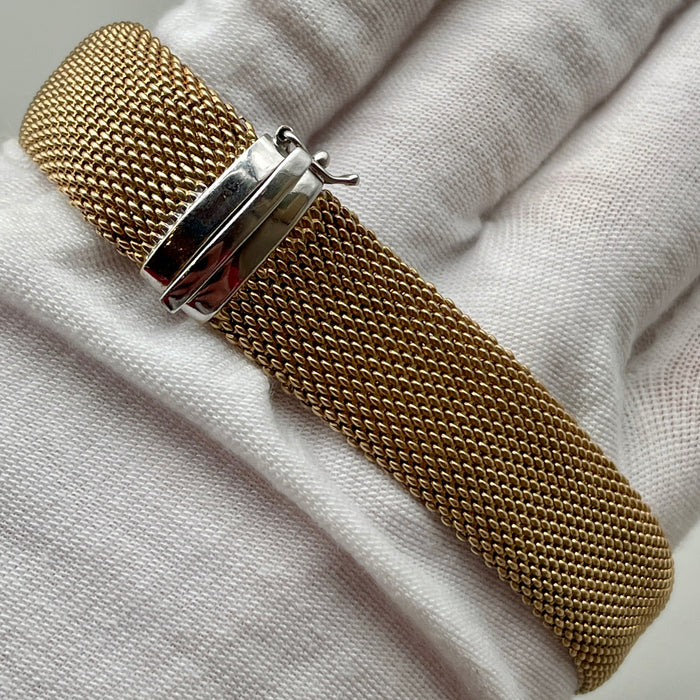 Bracciale maglie in acciaio dorato chiusura in argento 925 Italia 1990 ca
