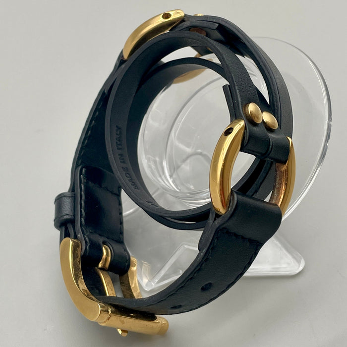 Bracciale Trussardi pelle nera e metalleria oro 1990 ca