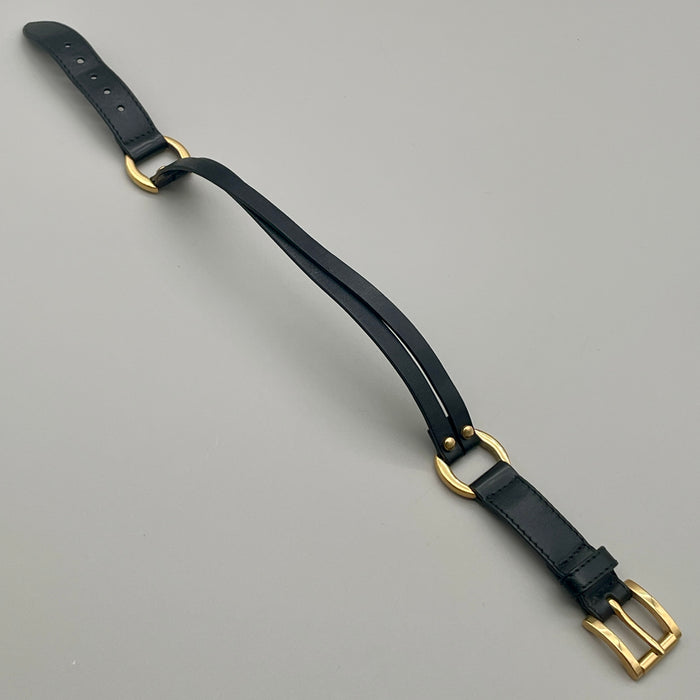 Bracciale Trussardi pelle nera e metalleria oro 1990 ca