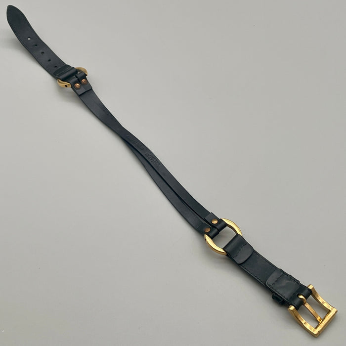 Bracciale Trussardi pelle nera e metalleria oro 1990 ca