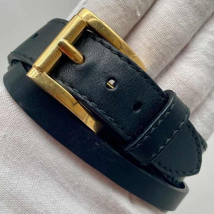 Bracciale Trussardi pelle nera e metalleria oro 1990 ca