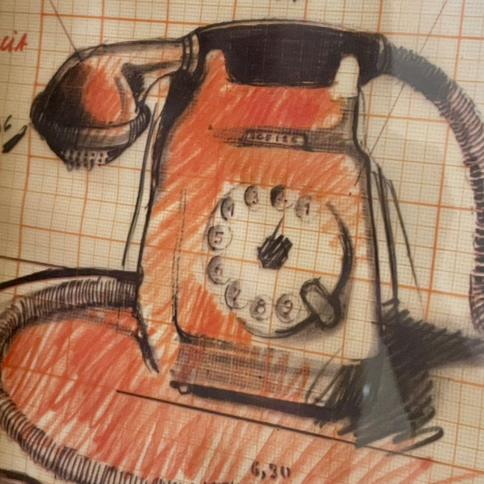 Fabrizio Plessi - "Progetto Telefono ad acqua" - litografia su carta millimetrata - 1971