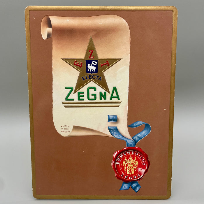 Ermenegildo Zegna Electa cartoncino pubblicitario insegna da banco 1960 ca
