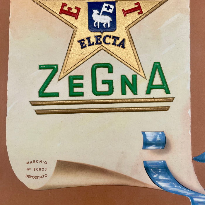 Ermenegildo Zegna Electa cartoncino pubblicitario insegna da banco 1960 ca