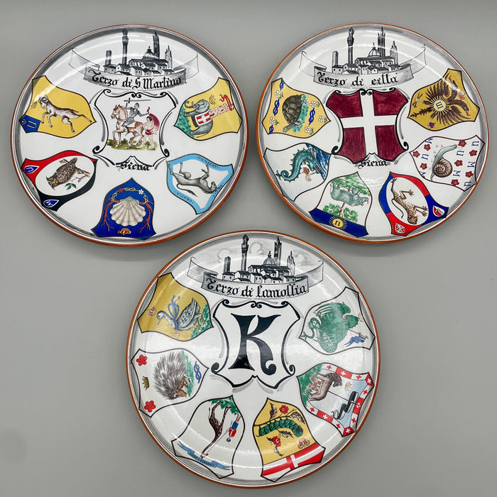 Set 3 piatti Terzi Siena Contrade Palio Ceramiche Santa Caterina 1990 ca