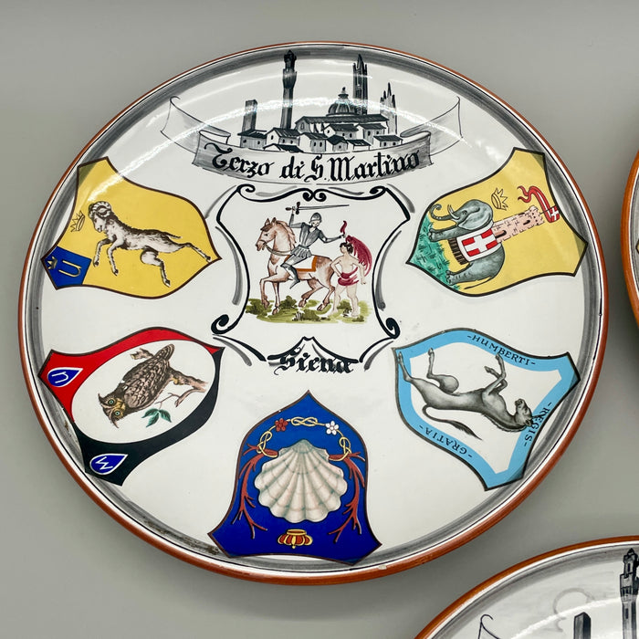 Set 3 piatti Terzi Siena Contrade Palio Ceramiche Santa Caterina 1990 ca