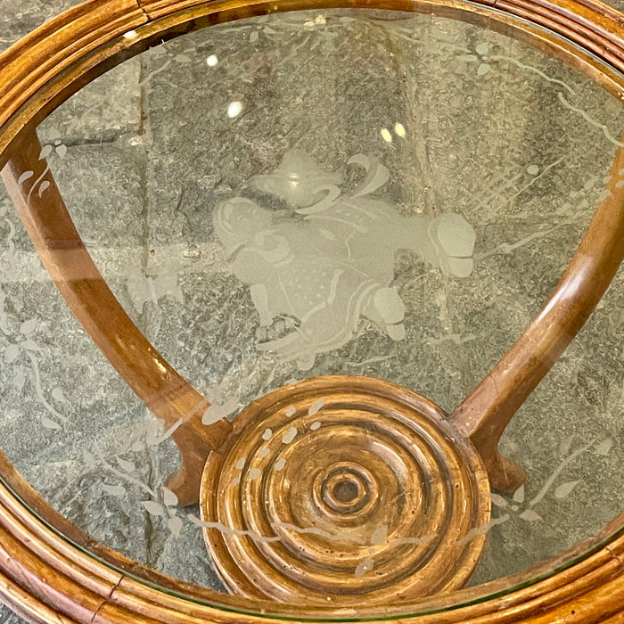 Tavolino basso stile Paolo Buffa in ciliegio vetro decorato modernariato 1940 ca
