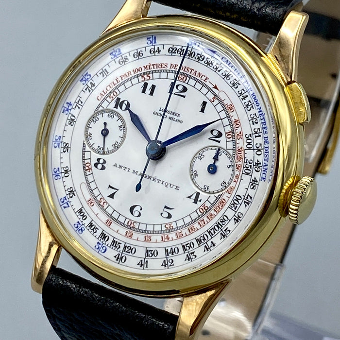 Longines crono monopulsante Giudici Milano ref. 3205 orologio meccanico oro 40 mm Swiss 1934