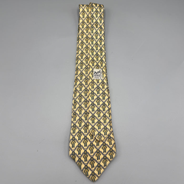 Hermes "Nastri giallo verde" cravatta seta uomo 716 FA Francia 1990 ca