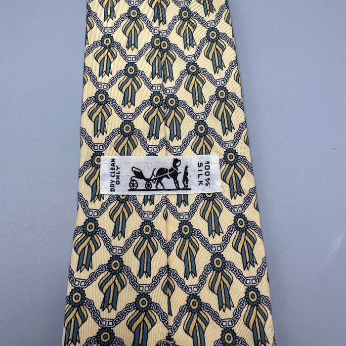 Hermes "Nastri giallo verde" cravatta seta uomo 716 FA Francia 1990 ca