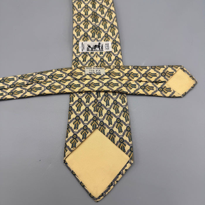Hermes "Nastri giallo verde" cravatta seta uomo 716 FA Francia 1990 ca