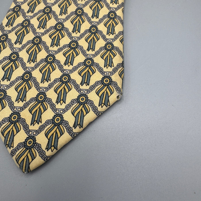 Hermes "Nastri giallo verde" cravatta seta uomo 716 FA Francia 1990 ca