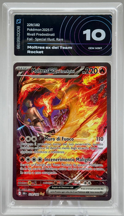 Ai Grading 10 Moltres ex del Team Rocket 229/182 ITA Rivali Predestinati carta gradata Pokémon 2025