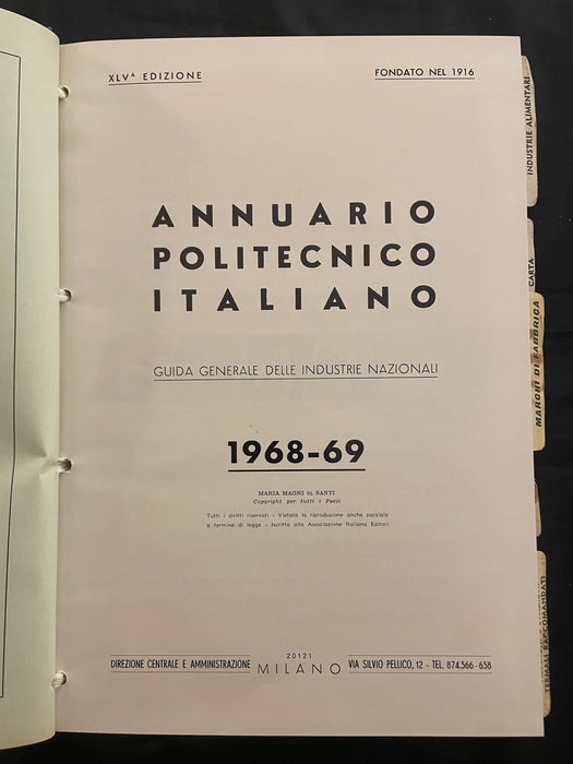Annuario Politecnico Italiano libro tomo Maria Magni In Santi 1968
