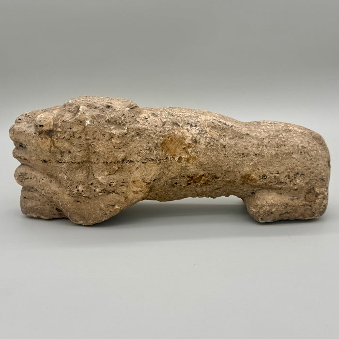 Coppia Leoni sculture antiche in travertino dipinti Siena XIII sec