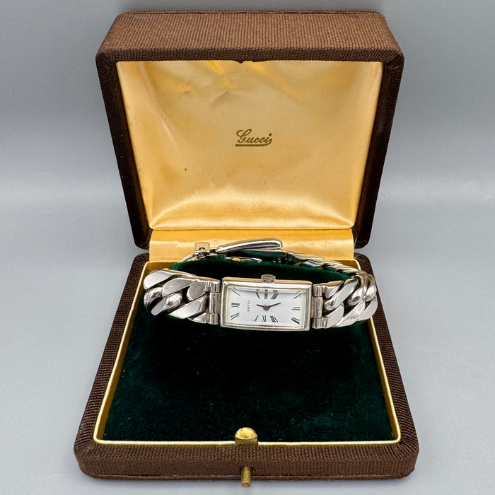 Gucci orologio meccanico argento 925 26 x 14 mm vintage 1970 ca con scatola