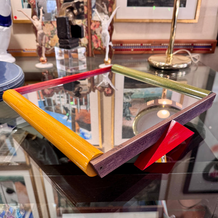 Vassoio Accademia Lagostina legno vetro design Ettore Sottsass 1980 ca