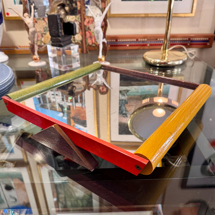 Vassoio Accademia Lagostina legno vetro design Ettore Sottsass 1980 ca