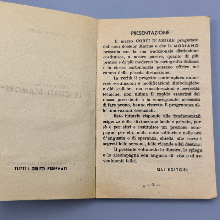 Modiano "Le Corti d'Amore" tarocchi Carte Divinatorie mazzo completo 1950