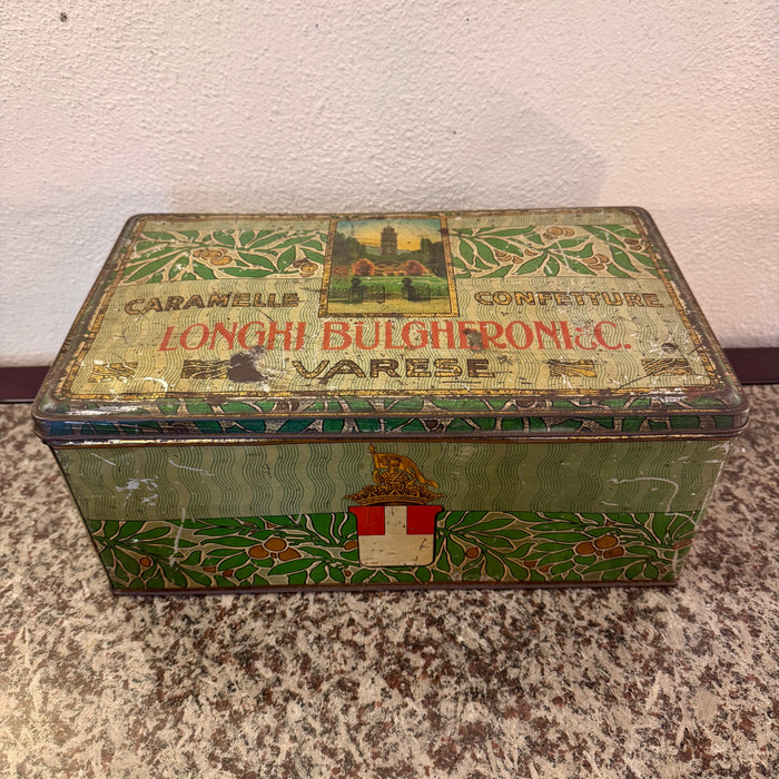 Longhi Bulgheroni Varese scatola latta litografata Mastalli & C. Lecco 1910 ca