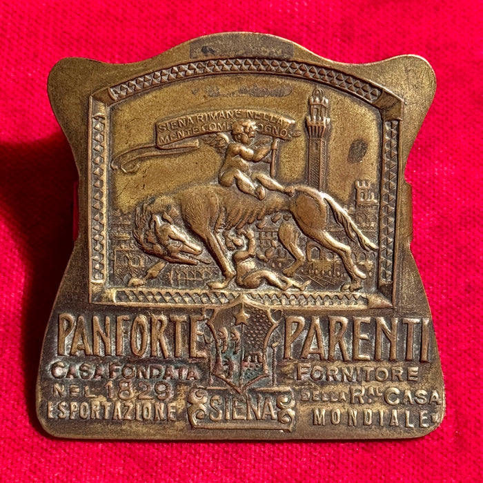 Pinza Parenti Siena pubblicitaria dolci farmacia ottone 1920 ca