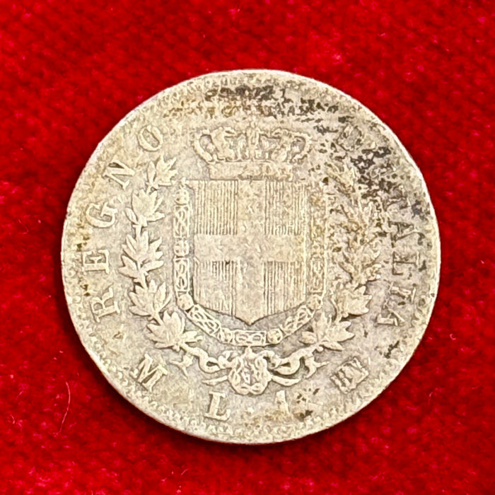 Moneta Lire 1 argento Milano Regno d'Italia Vittorio Emanuele II 1863
