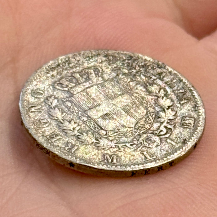 Moneta Lire 1 argento Milano Regno d'Italia Vittorio Emanuele II 1863