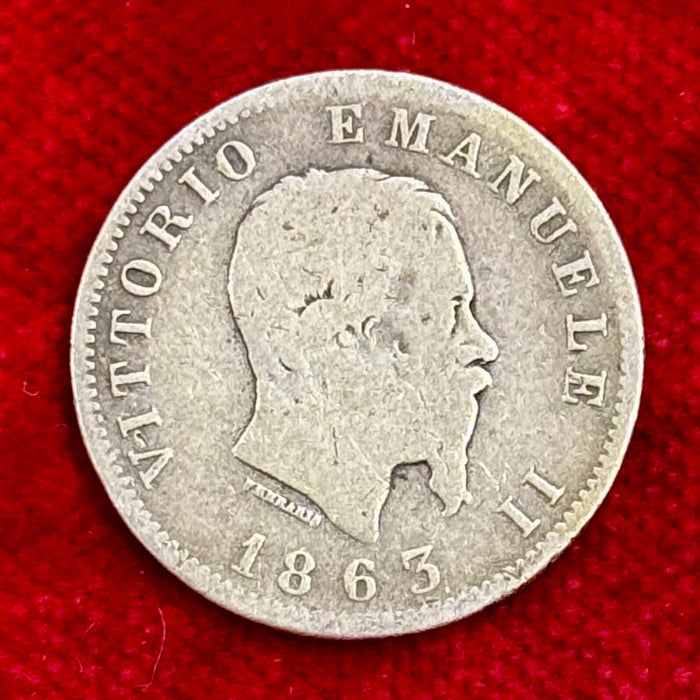 Moneta Lire 1 argento Milano Regno d'Italia Vittorio Emanuele II 1863