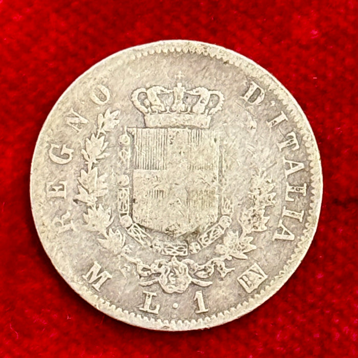 Moneta Lire 1 argento Milano Regno d'Italia Vittorio Emanuele II 1863