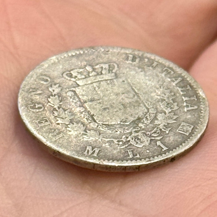 Moneta Lire 1 argento Milano Regno d'Italia Vittorio Emanuele II 1863