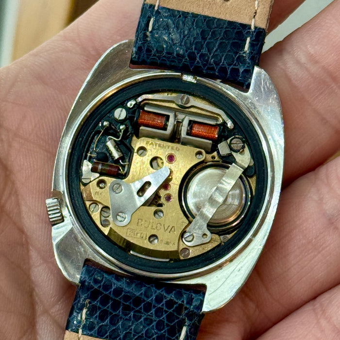 Bulova Accutron ref. 2180 orologio acciaio quadrante scuro 35 mm Swiss 1970 ca