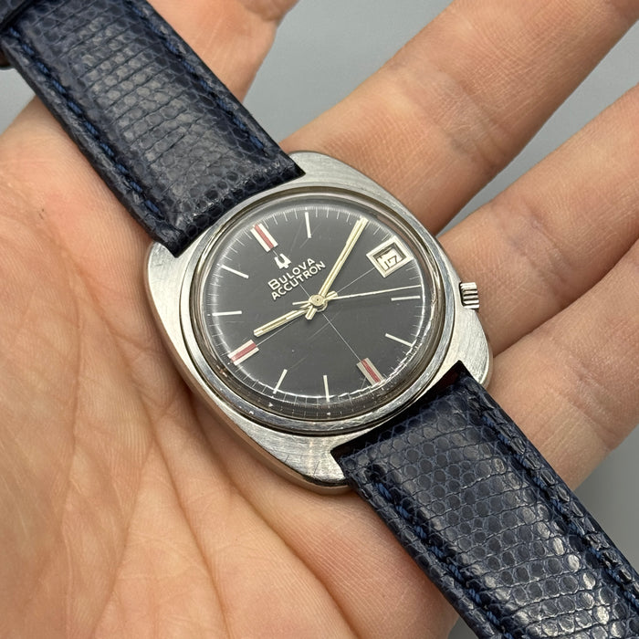 Bulova Accutron ref. 2180 orologio acciaio quadrante scuro 35 mm Swiss 1970 ca